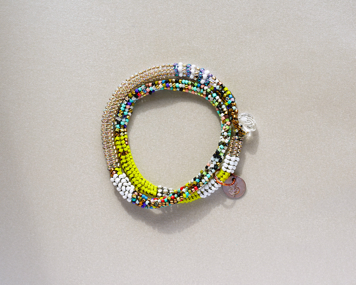 Bracelet double Tissé à l'aiguille - White & clear - Atelier Pamalaka